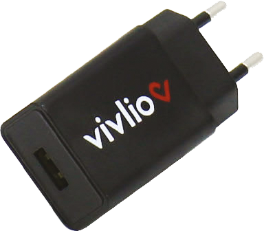 Chargeur secteur USB vivio noir, boîtier plastique, double port avec LED